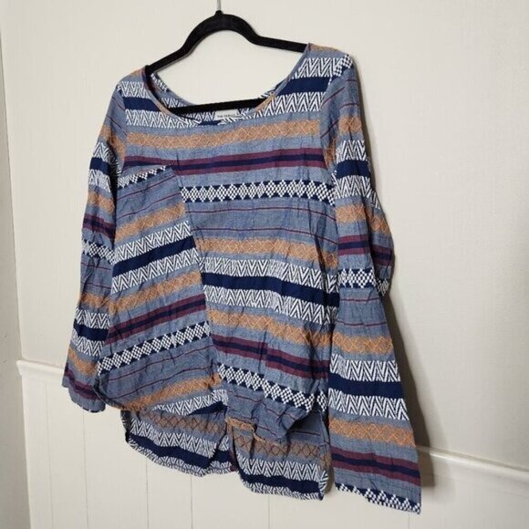THE ODELLS Anthropologie Blue Geometric Open Back Blouse - Picture 1 of 7